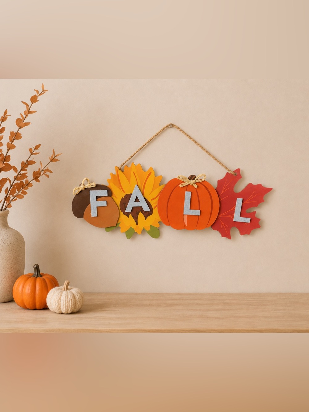 Decorative Autumn Hanging Sign with Pumpkins 3 Piece Bundle